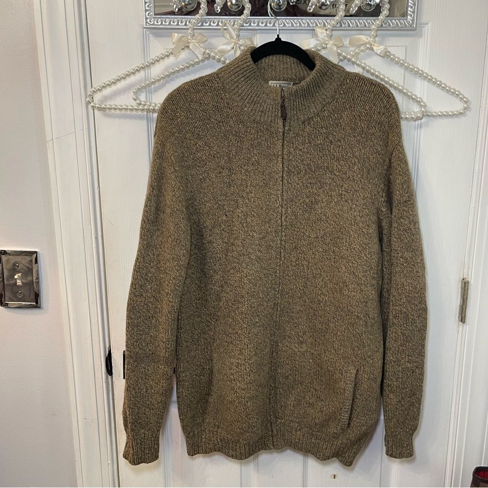 L.L. Bean Men's Tan Zip-Up Ultimate 100% Lambs Wool Sweater